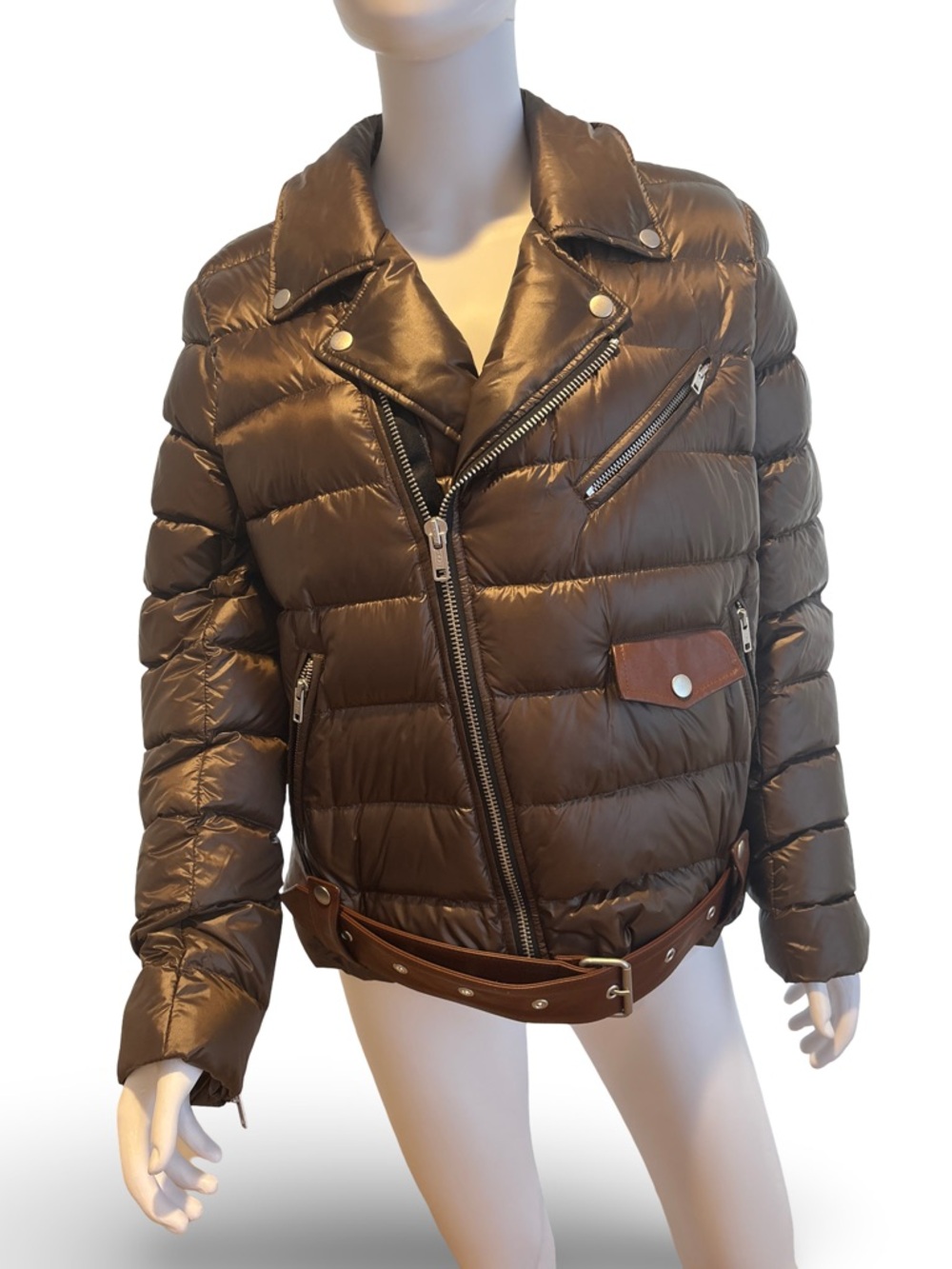 Polo by Ralph Lauren Brown Quilted Moto Puffer Jacket